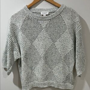 NWOT Hudson North Women’s Sweater M 100% Cotton Confetti Knit Light Grey Argyle